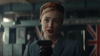 Rita (Saoirse Ronan) addresses a crowd in Blitz