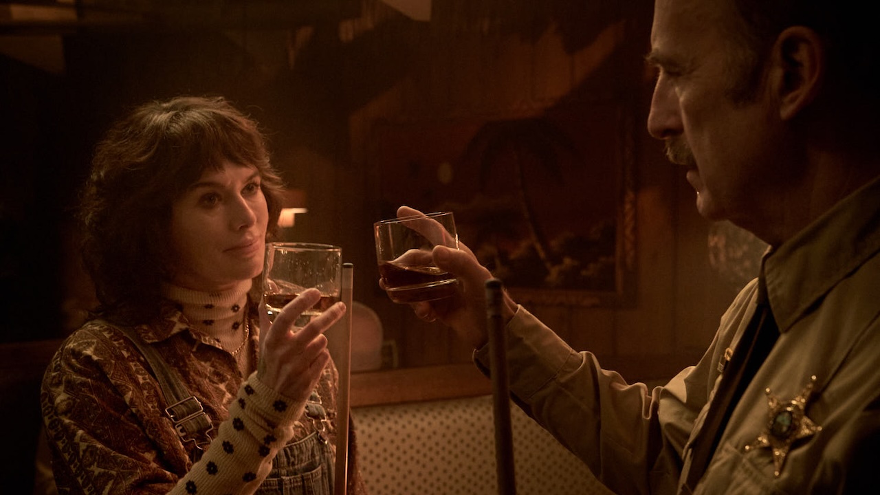 Lena Headey and Bob Odenkirk toasting in Normal