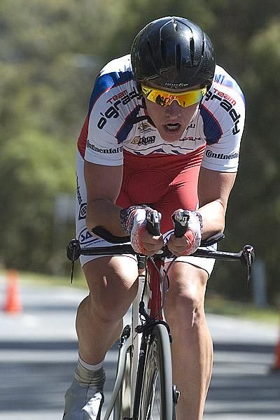 Matthew Benson from South Australia heads into the home straight in Buninyong to finish his ride against the clock.