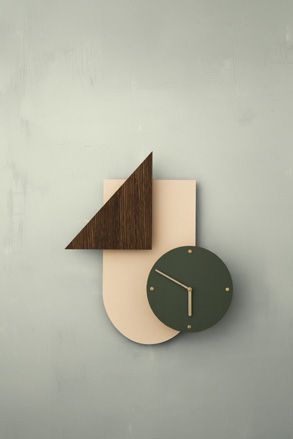 Clock, by Trine Andersen of Ferm Living. A wall clock made from geometric shapes.