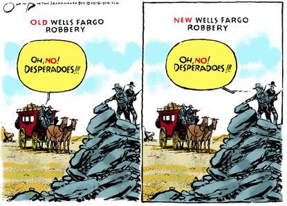 Editorial cartoon U.S. Wells Fargo bank robbery