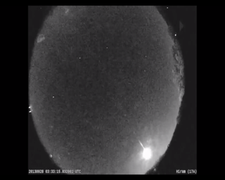 A meteoroid traveling at about 114,000 mph, slammed into Earth's atmosphere almost directly over Columbus, Ohio. It was visible from 14 U.S. States. Image captured Sept. 27, 2013.