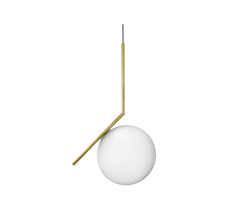 IC Light by Michael Anastassiades for Flos, pendant light with brass rod and lighting sphere