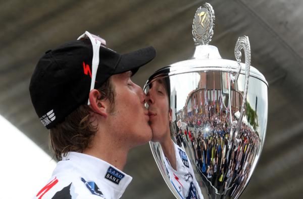 Andy Schleck on the podium in 2009 after his first and so far only classic win