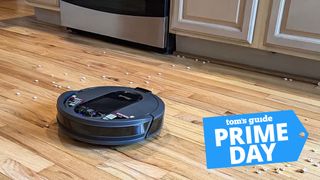 Shark IQ robot shown cleaning floor