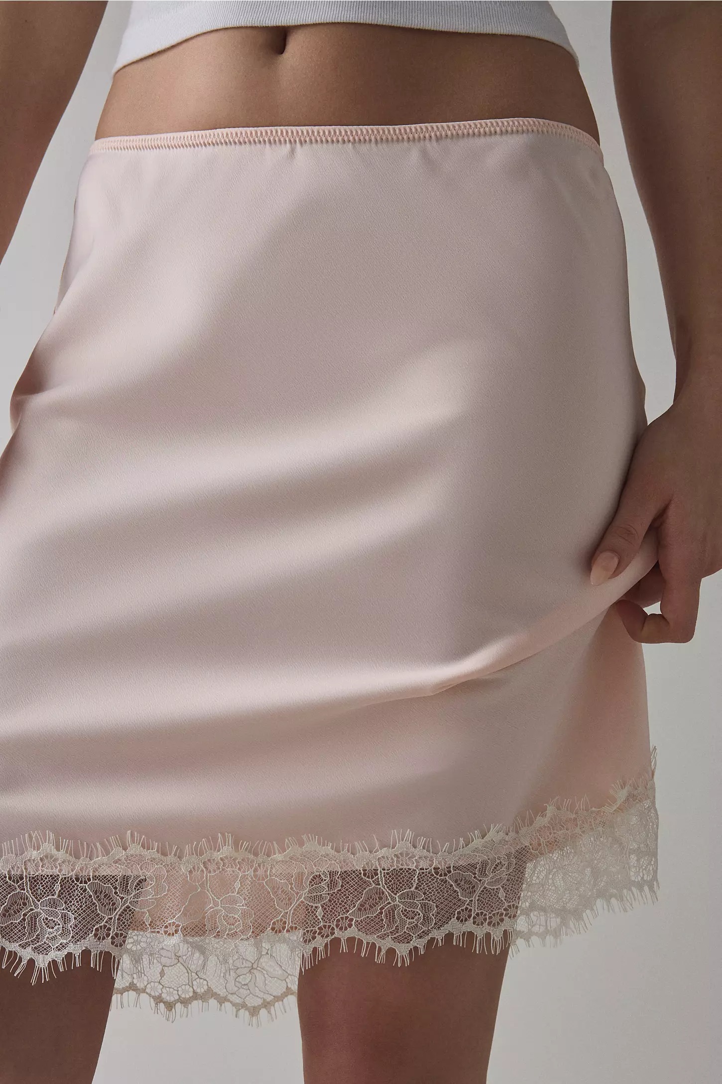 Kimchi Blue Addy Lace Trim Satin Slip Midi Skirt