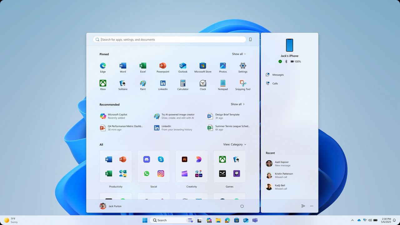Refreshed Start menu in Windows 11