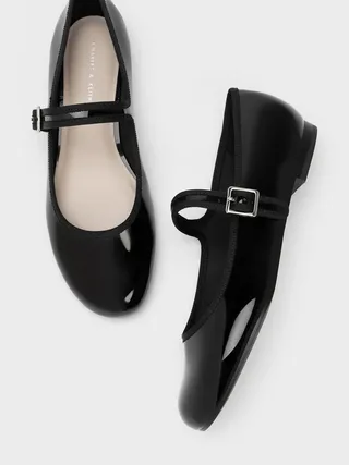 Charles & Keith, Patent Buckled Mary Jane Flats