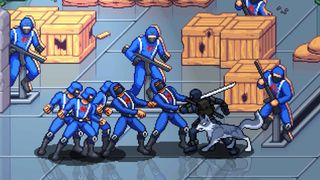 GI Joe: Wrath of Cobra screenshot - Snake Eyes beating up a bunch of Cobra goons