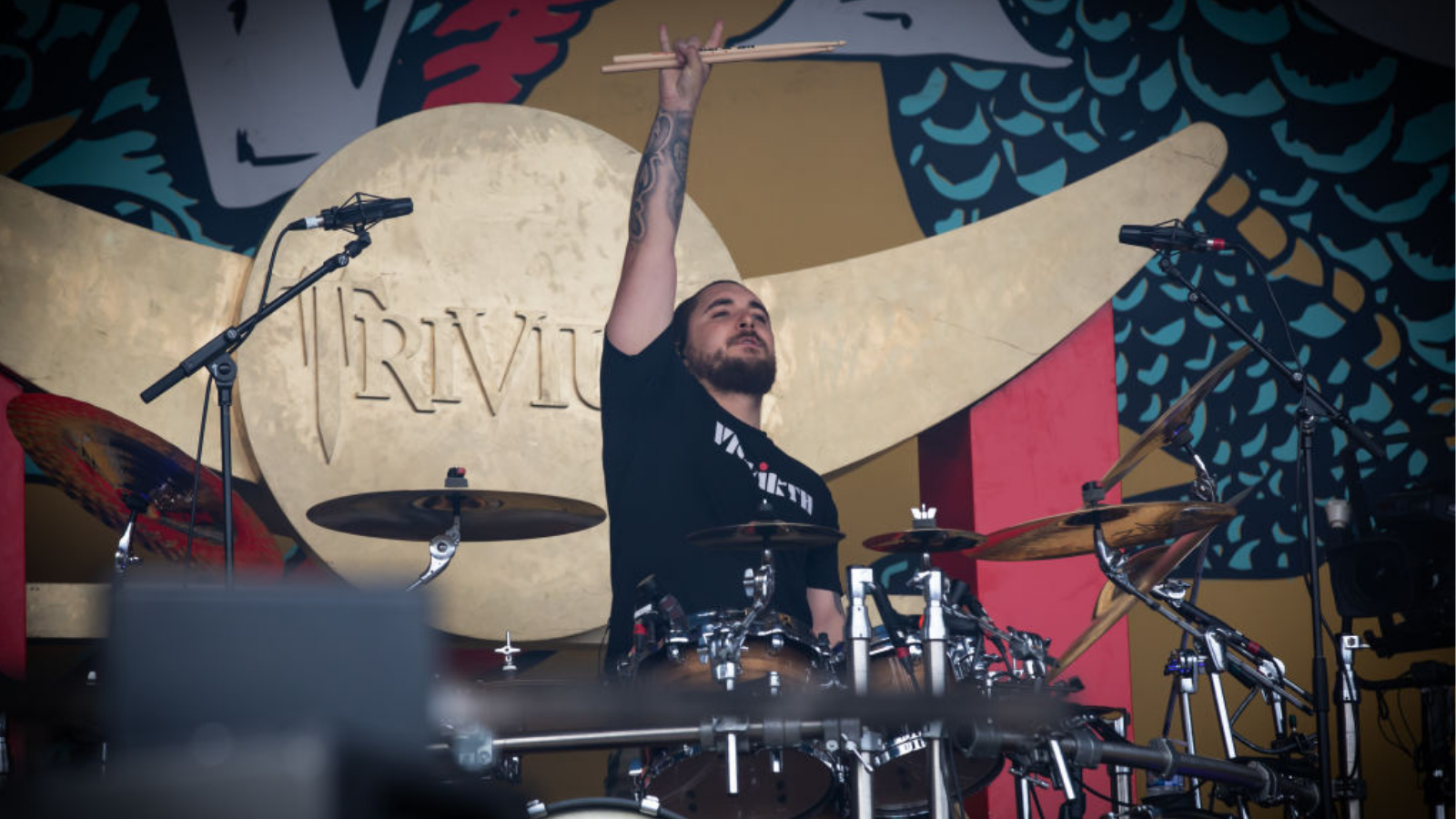 Alex Bent performs with Trivum at Alcatraz Metal Fest on August 11, 2023 in Kortrijk, Belgium.