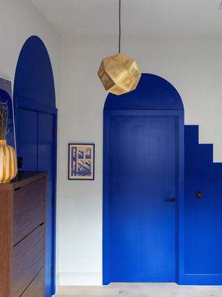 A door painted bright blue