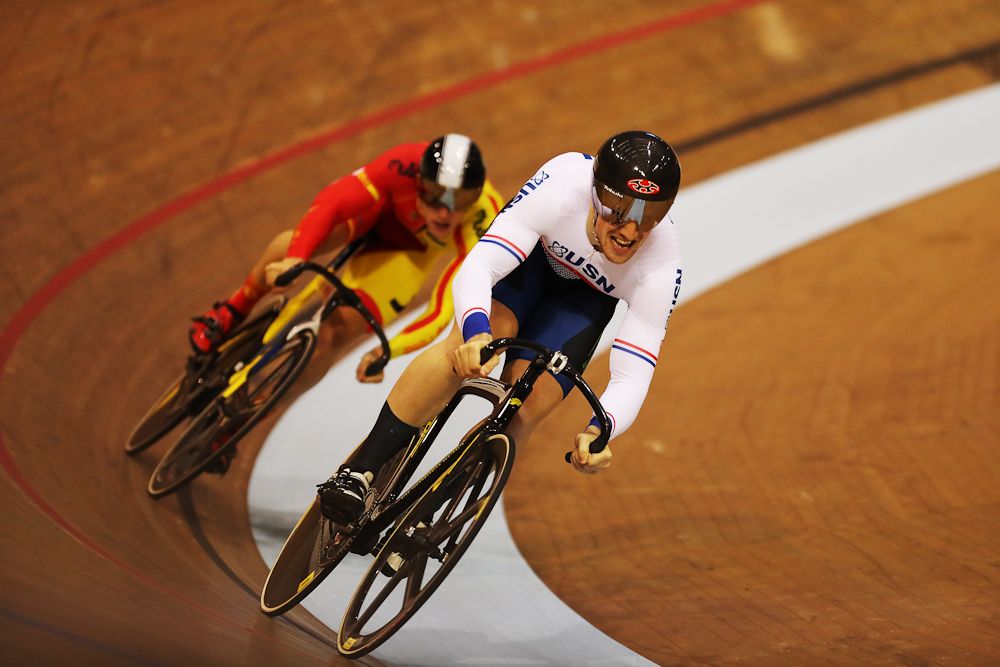 Lewis Oliva of Wales competes in the first round of the Men's Sprint