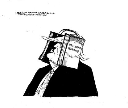 Political Cartoon U.S. Trump Intelligence briefing