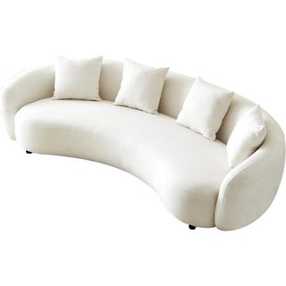 Msjh Modern Curved Sofa, Mid-Century White Comfy Half Moon Teddy Fabric Couch With 4 Throw Pillows