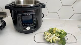 The Instant Pot Pro having just been used to steam broccoli