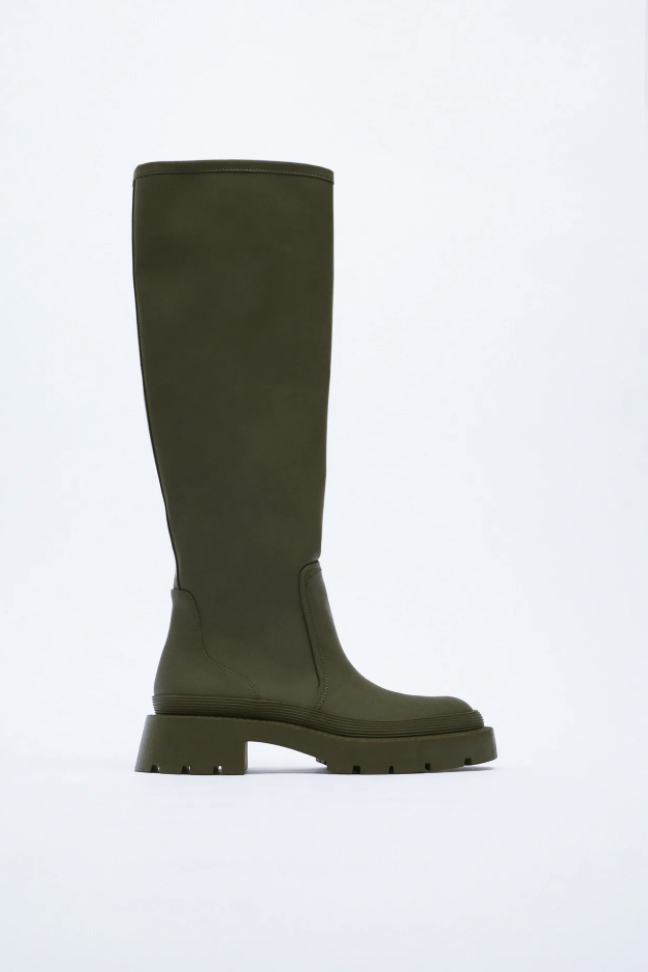 Zara Flat Rubberized Knee High Boots