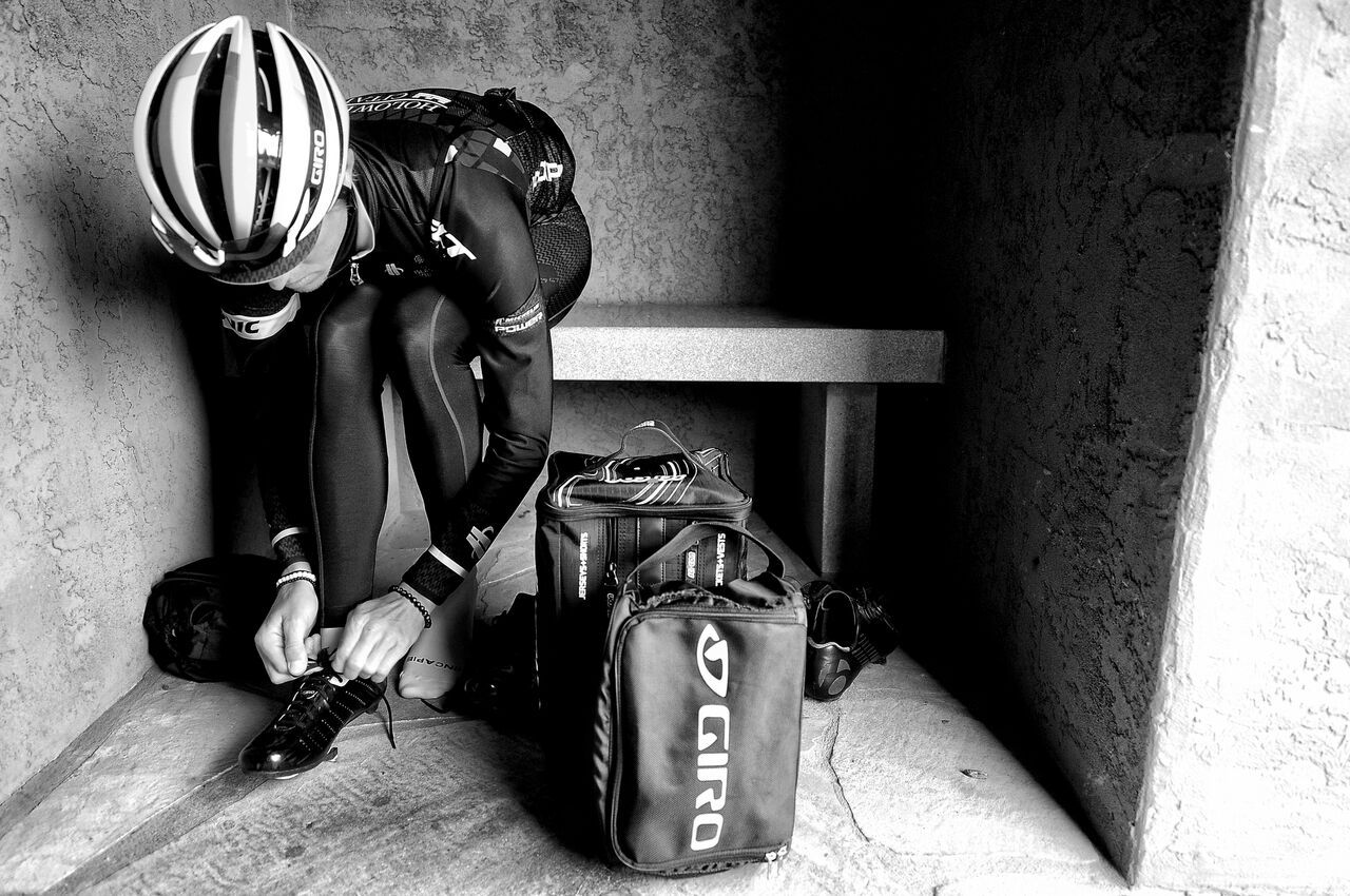A rider gets ready for a training ride at Holowesko-Citadel camp.