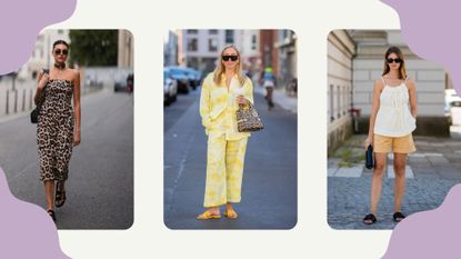 A composite of street style influencers wearing holiday outfit ideas