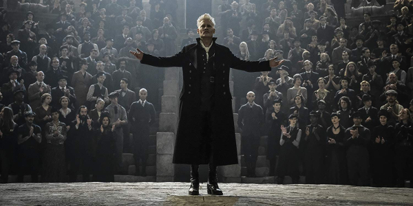 Fantastic Beasts: The Crimes of Grindelwald Johnny Depp stands in front of his followers