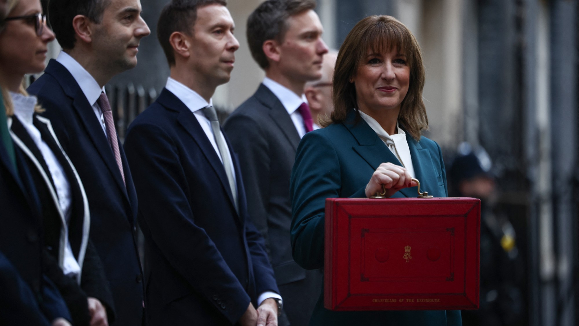 Rachel Reeves holds the Red Box outside 11 Downing Street