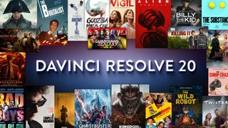 Text in middle of image stating: DaVinci Resolve 20" surrounded by Hollywood movie posters 