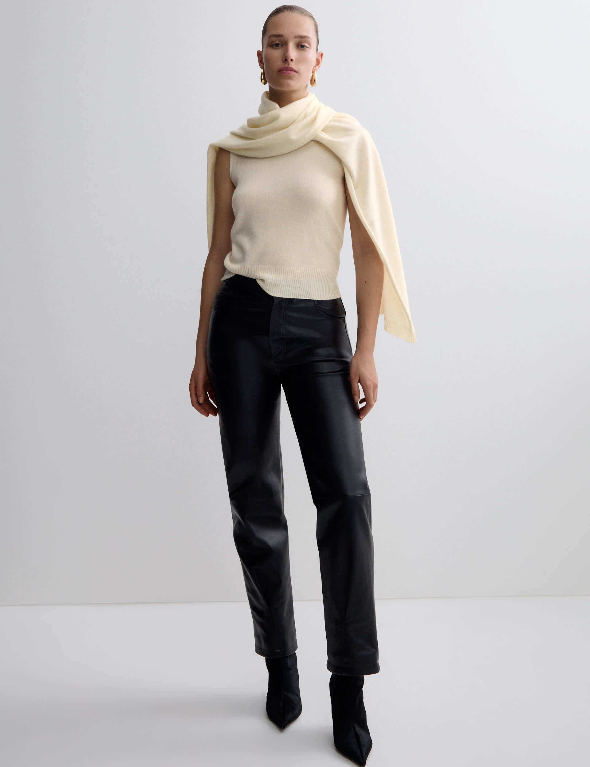 Pure Cashmere Scarf Neck Knitted Top