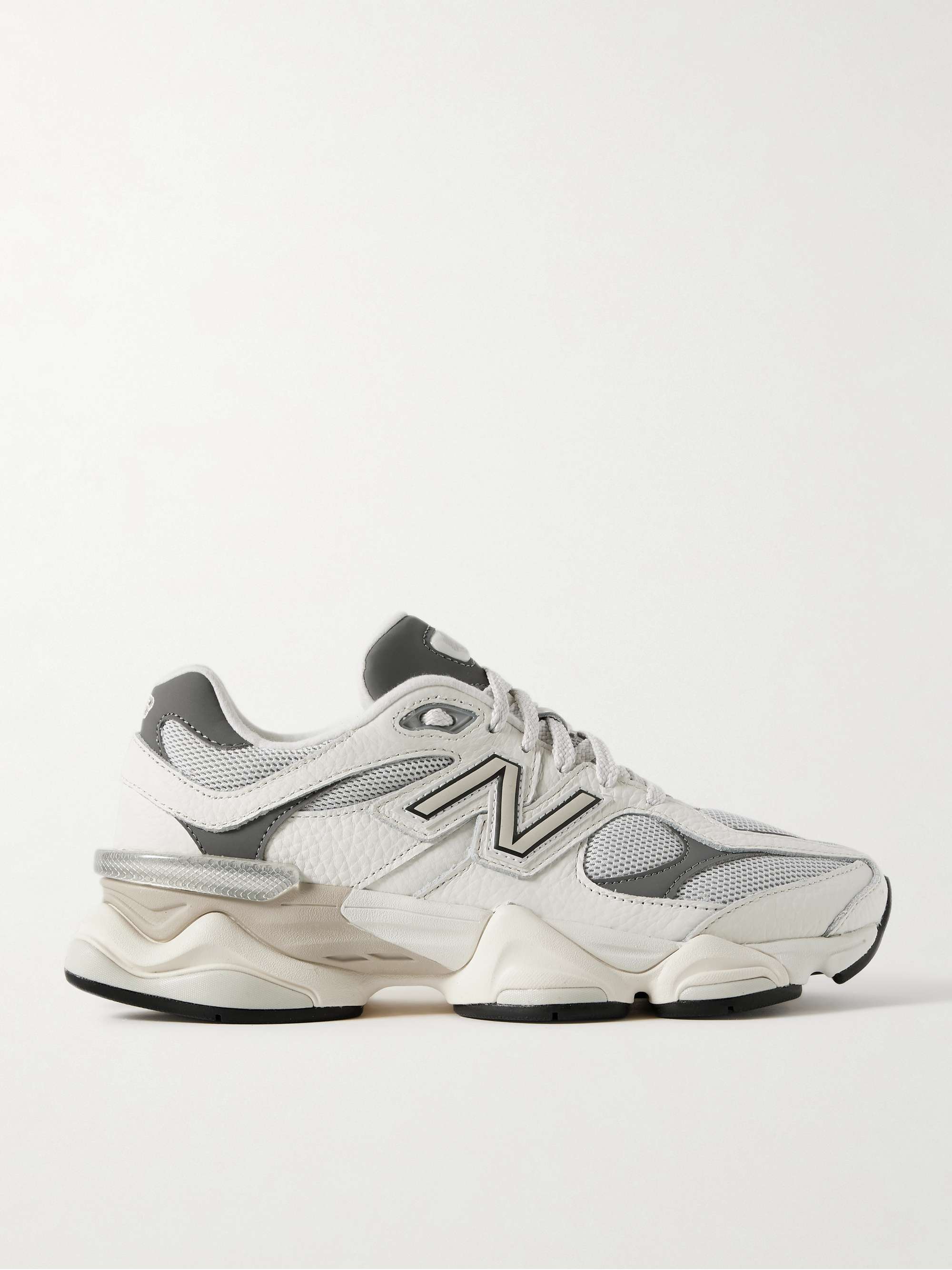 9060 Rubber-Trimmed Textured-Leather and Mesh Sneakers