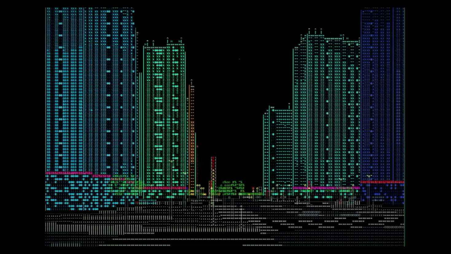 ASCII cyberpunk city prototype runs on a Rust WebAssembly engine and WebGL shaders