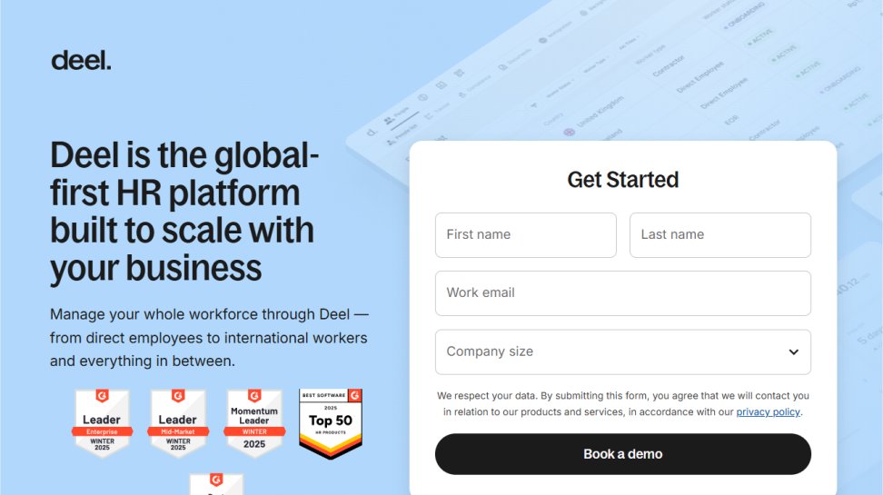 Deel website screenshot (May 2025).