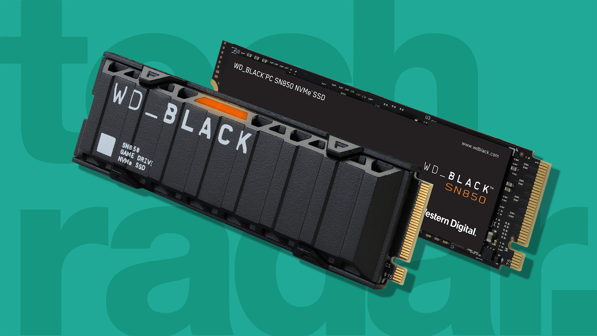 The best SSD for PS5, the WD Black SN850 SSD, on a colourful background