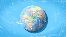 Illustration of a globe wrapped in plastic