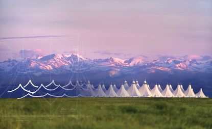 The 20-year-old design of Denver International Airport by Fentress Architects mimics the backdrop of Rocky Mountains