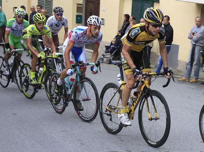 Jacques Janse van Rensburg (MTN-Qhubeka) drives the breakaway in Coppa Sabatini