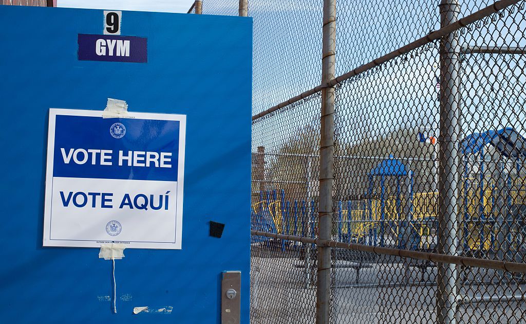 A bi-lingual sign at a polling station in the Bronx