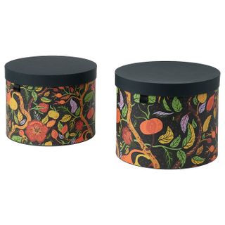 HÖstagille Storage Box With Lid, Set of 2 - Floral Pattern Multicolor