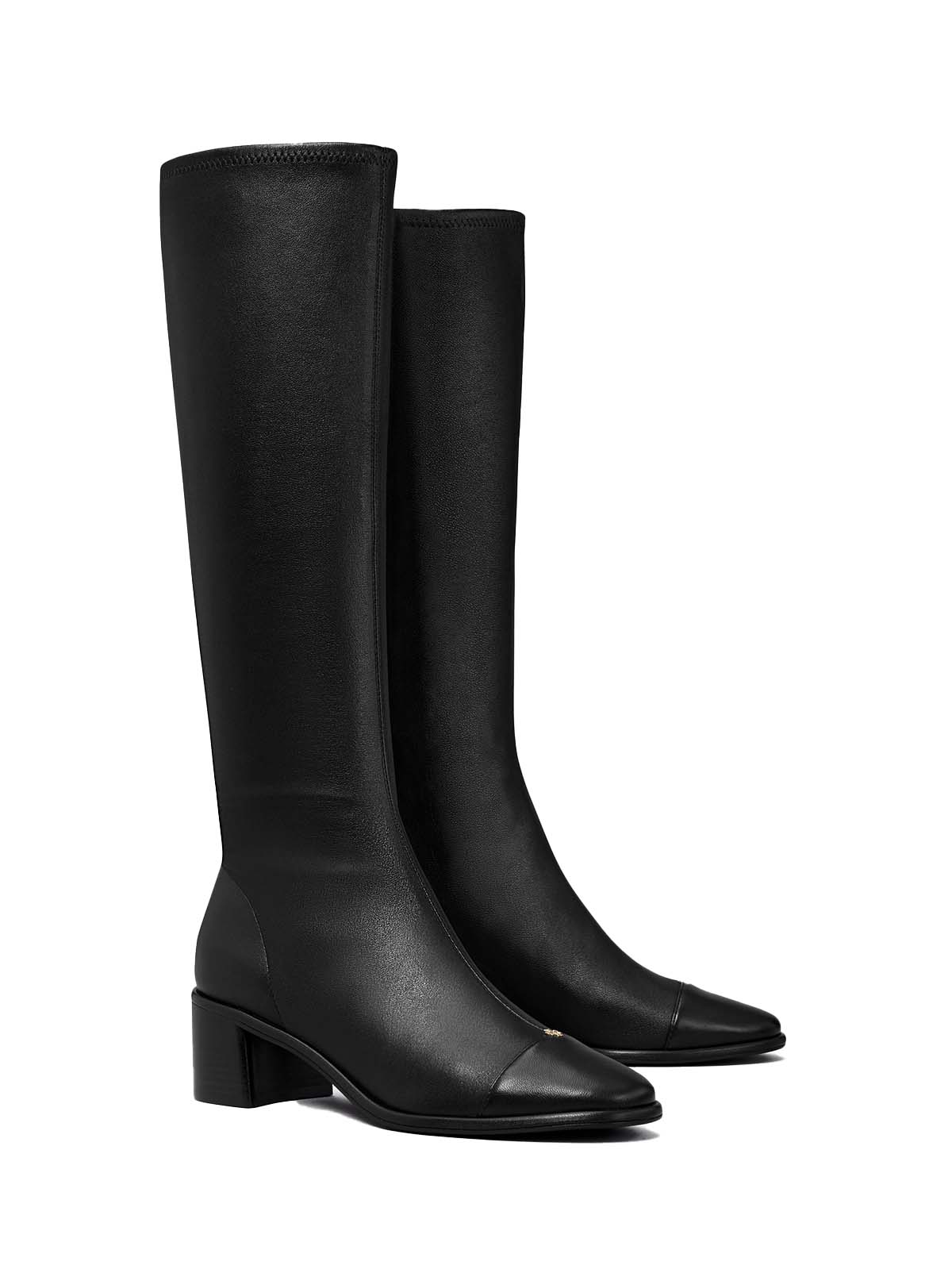 Cap-Toe Knee-High Boot in Black