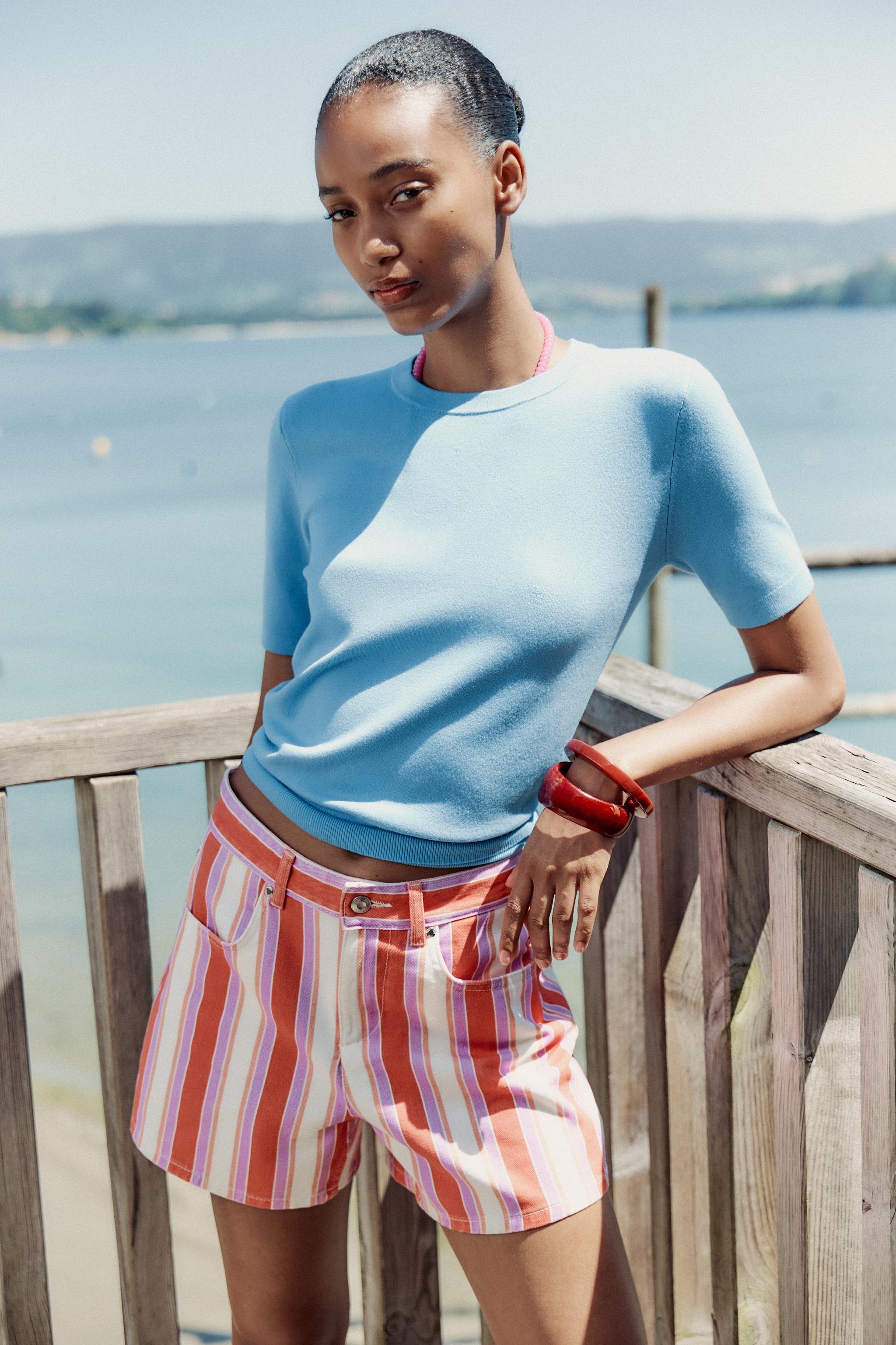 ZARA, Plain Knit Basic Short Sleeve Top