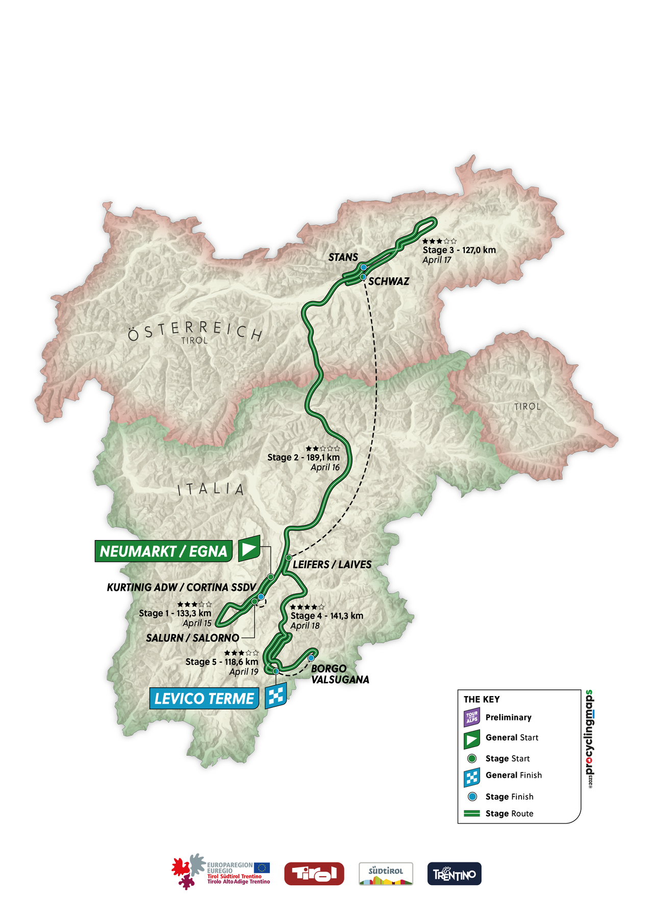 Maps and profiles for the 2024 Tour of the Alps