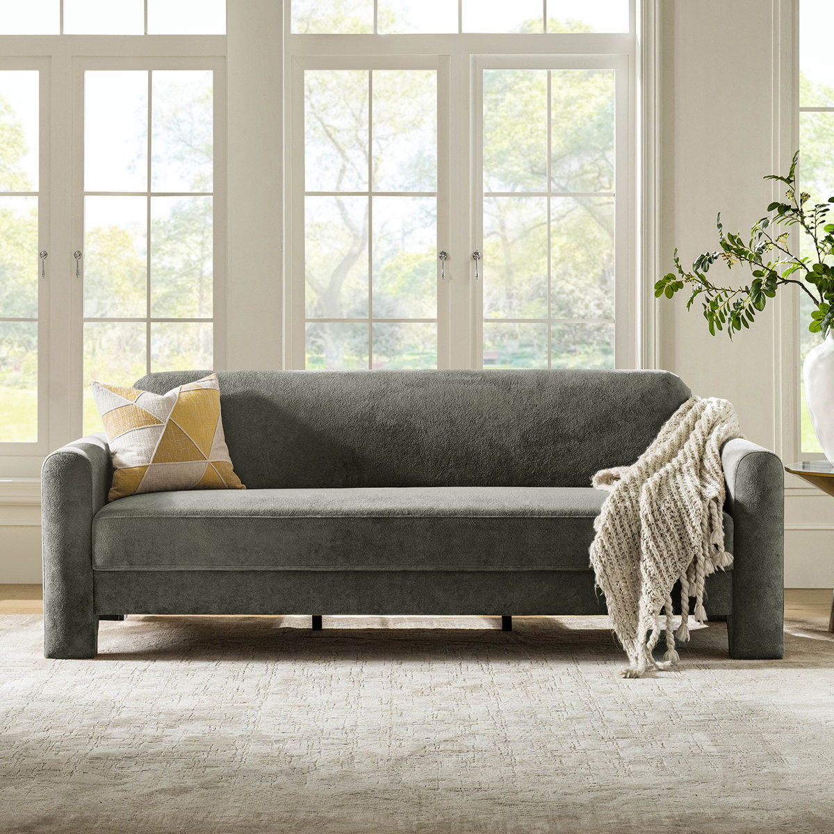 Ebern Designs Werts Modern 84" Curved Chenille Sofa &amp;amp; Reviews | Wayfair