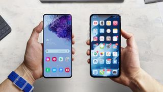 An iPhone and an Android phone side-by-side