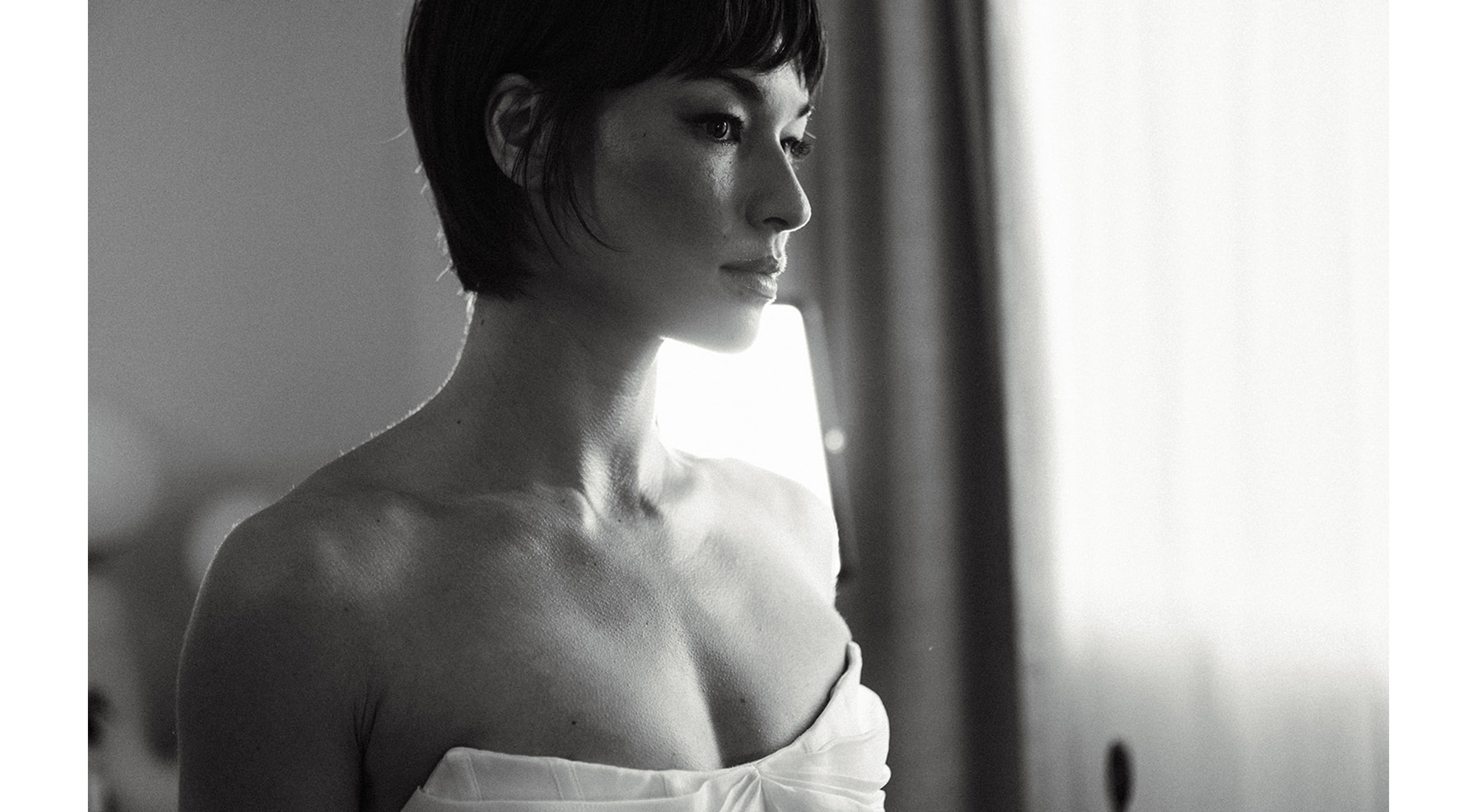 Close-up of Britni Sumida in her wedding dress.