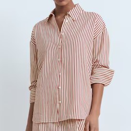 Mango Burnt Orange Striped Straight Shirt