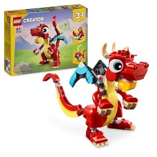 Lego Creator 3in1 Red Dragon Toy to Fish Figure to Phoenix Bird Model, Animal Figures Set, Gifts for 6 Plus Year Old Boys, Girls and Kids 31145