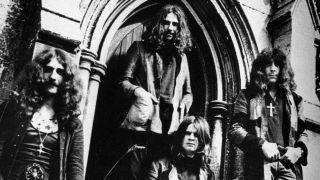 Black Sabbath in front of a church in 1970