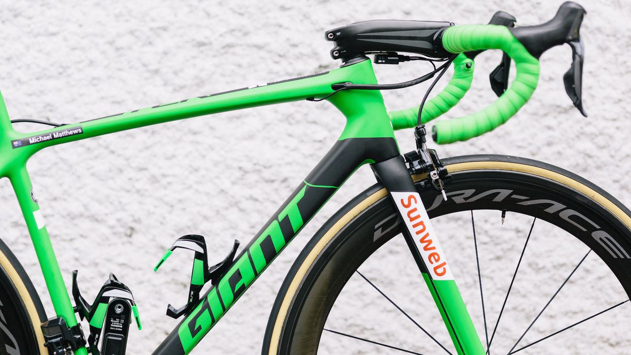 The red and white of Sunweb still features on the forks