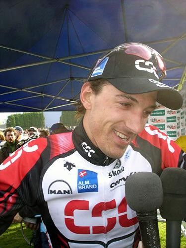 Fabian Cancellara (CSC) interviewed post-race