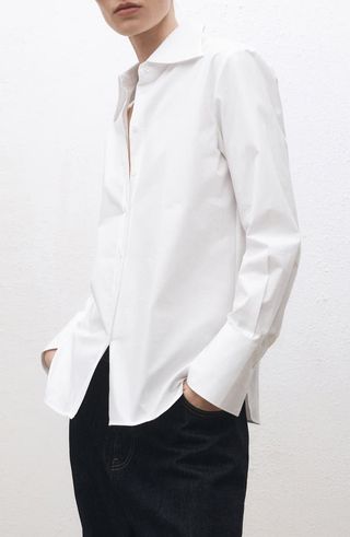 Point Collar Oversize Cotton Button-Up Shirt