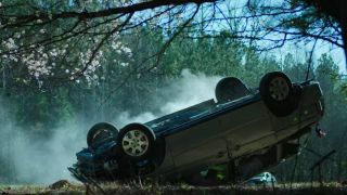 Overturned car in Ozark