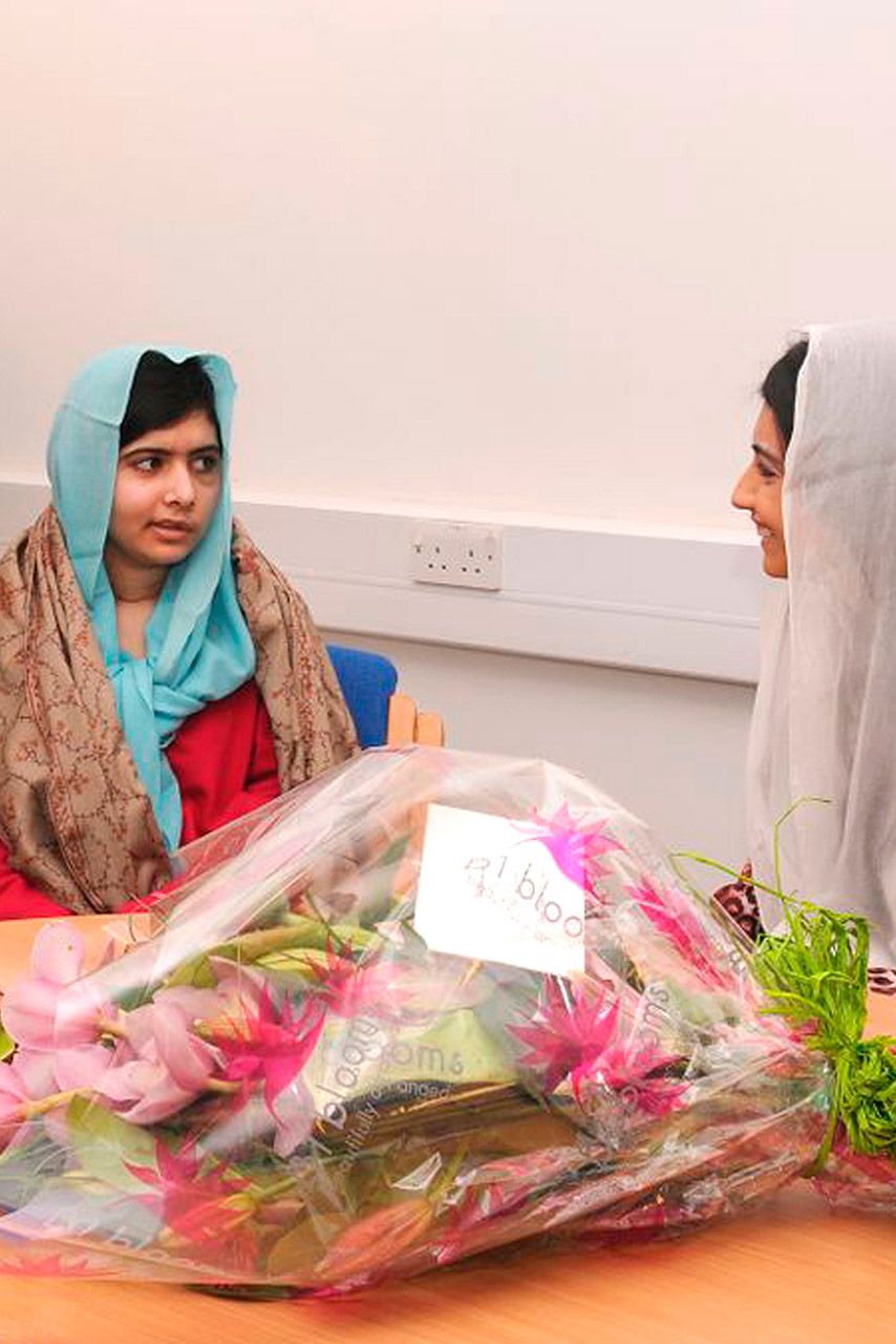 Malala Yousafzai at the Queen Elizabeth Hospital in Birmingham