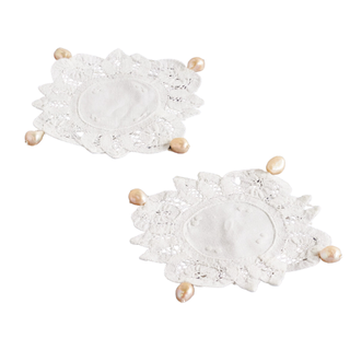 Set of Two Pearl-Embellished Cotton-Lace Coasters